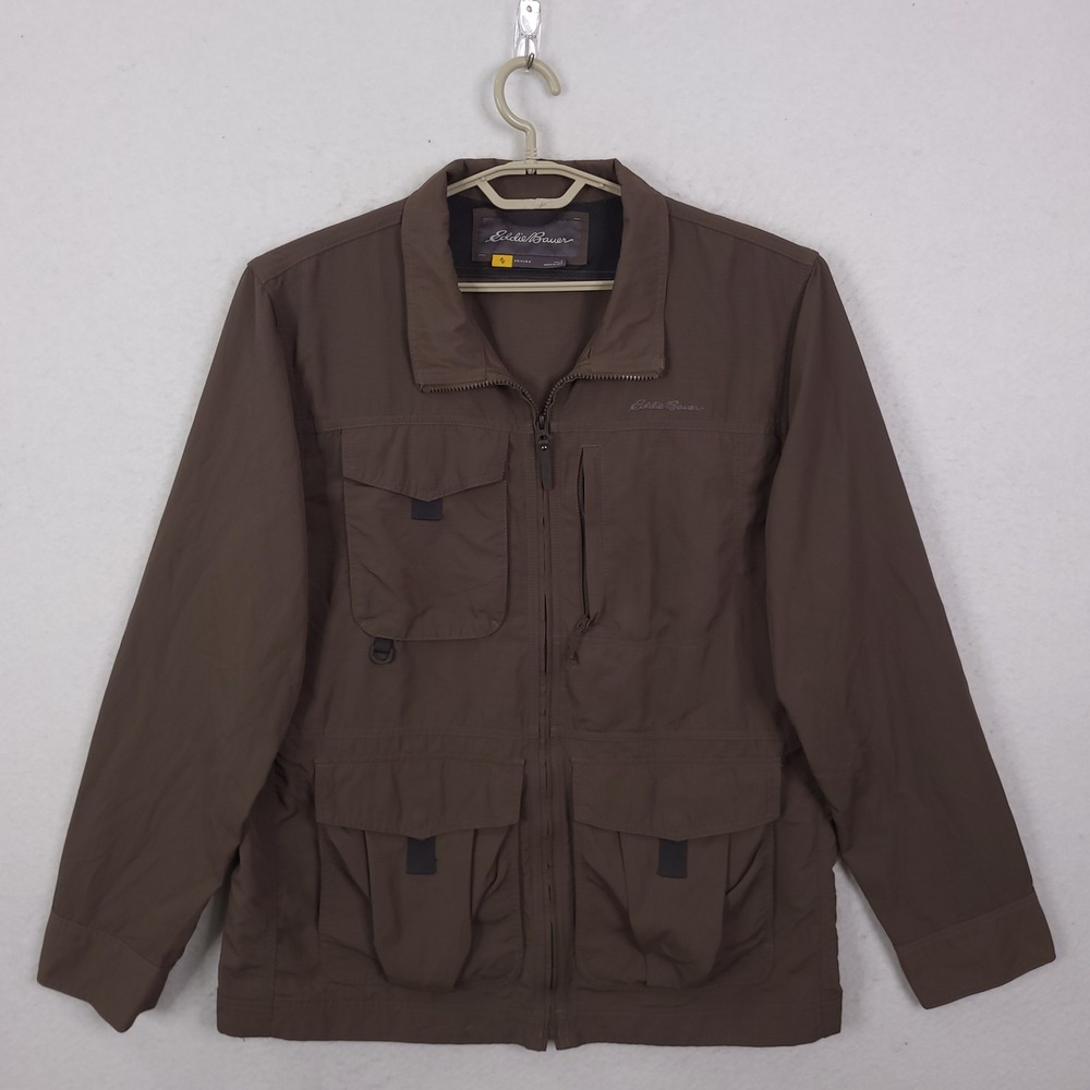 Eddie Bauer Travex Jacket Mens L Brown Utility Travel Hiking Lightweight Nylon